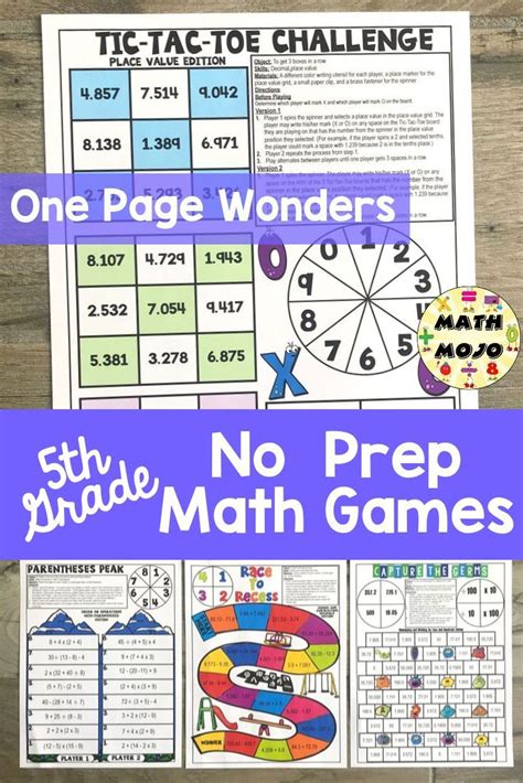 As first graders work with the concepts of tens and ones, play this simple game to give them confidence. 5th Grade Math Games - One Page Wonders 5th Grade Math ...