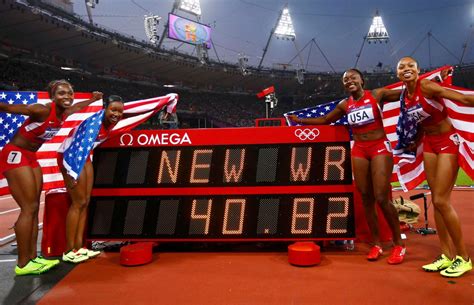us women set world record win gold in 4 x 100 meter relay the boston globe