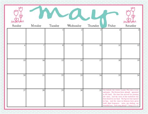 Month Of May Printable Calendar