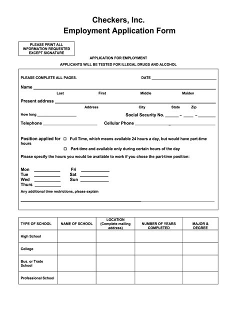Checkers Job Application Form Online Fill Online Printable Fillable