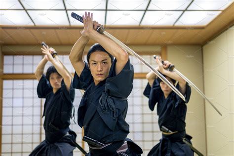 Samurai Practicing Kendo In A Dojo Featuring Defeat Ancient And Art