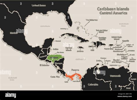 Caribbean Islands Central America Map Black Colors Blackboard Separate