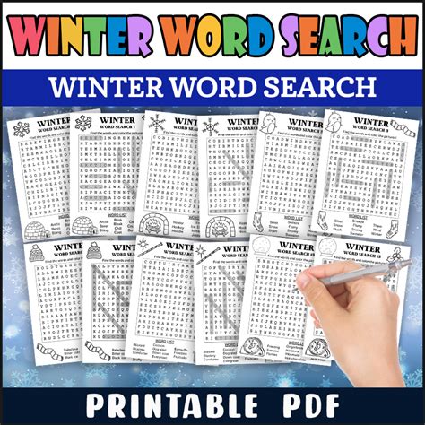 Printable 20 Winter Word Search Puzzle For Kids Pdf Fun Winter Party