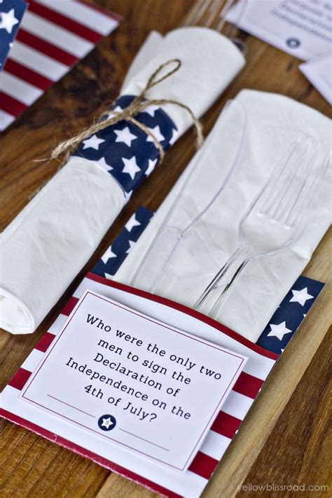 Free printable i spy game for 4th of july/independence day fun. Free Printable 4th of July Trivia Cards & Utensil Holders ...