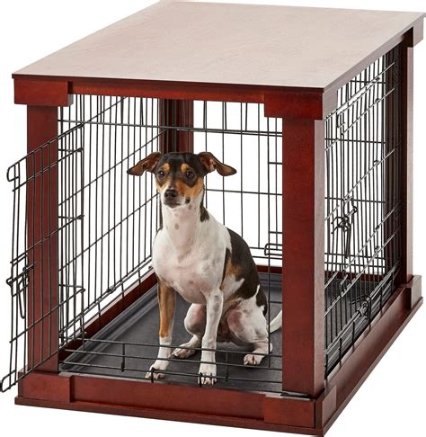 Merry Products Double Door Furniture Style Dog Crate Mahogany 30 Inch