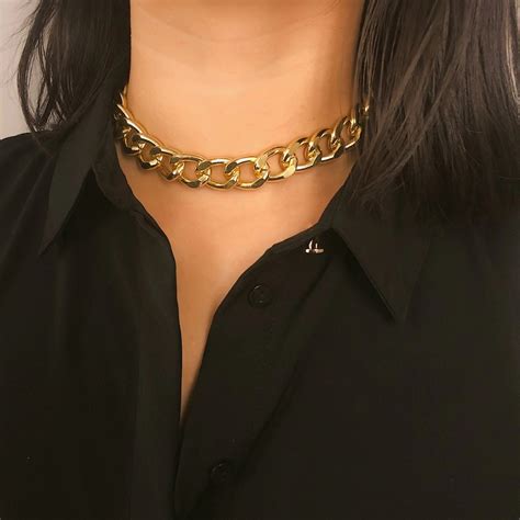 SHIXIN Punk Exaggerated Heavy Metal Big Thick Chain Choker Necklace