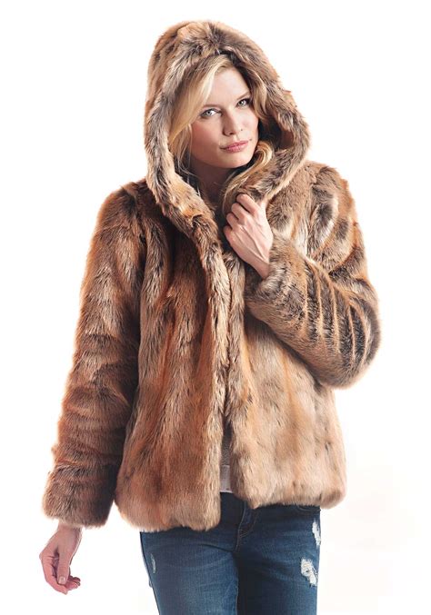 Coyote Hooded Faux Fur Jacket Womens Faux Fur Coat Jackets Womens Hooded Coat