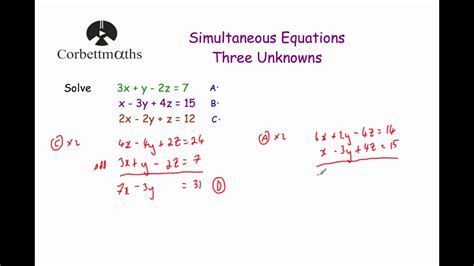 Simultaneous Equations With Three Unknowns Youtube