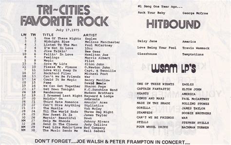 WSAM Saginaw, MI 1975-07-17 | Music charts, Music memories, Song one