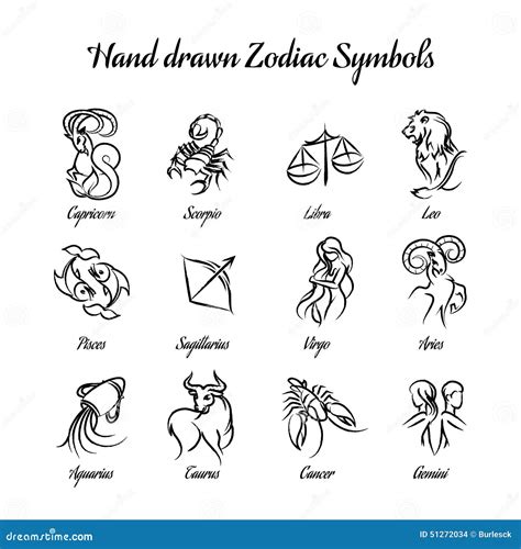 Hand Drawn Astrological Zodiac Symbols Or Stock Vector Image