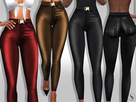 Leather Metallic Skinny Pants With Belt Mod Sims 4 Mod Mod For Sims 4