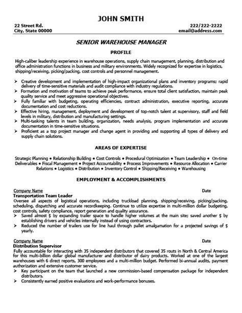 How to describe your experience on a resume for a warehouse to get any job you want. Senior Warehouse Manager Resume Template | Premium Resume ...