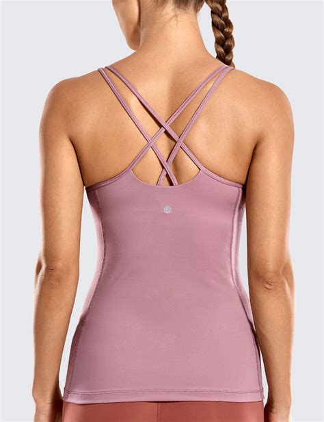 Crz Yoga Workout Tank Tops With Built In Bra For Women Criss Cross Strappy Back Ebay