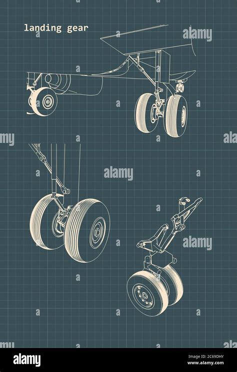 Stylized Vector Illustration Of Drawings Of An Airplane Landing Gear
