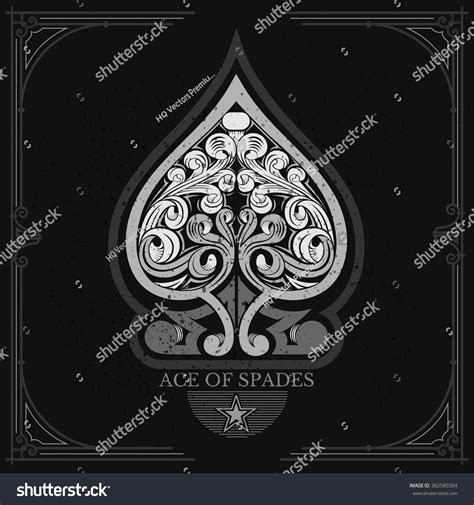 Ace Of Spades With Floral Pattern Inside White On Black