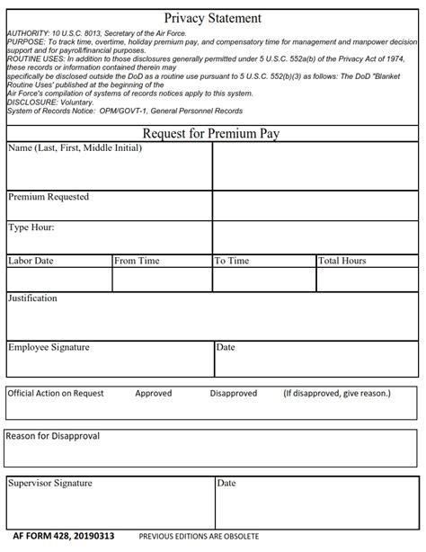 Af Form 428 Request For Premium Pay Af Forms