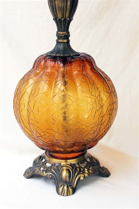 Vintage Amber Glass Table Lamp Mid Century Hollywood Etsy