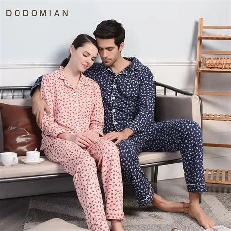 do do mian couples pajamas sets 95 cotton 2 psc leisure home clothing suit women men turn down