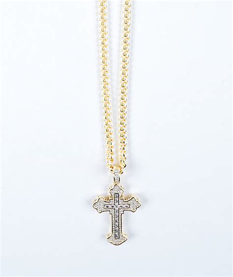 King Ice X Tupac Cross 5mm Miami Cuban Chain 24 Gold Necklace