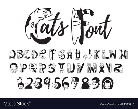 Hand Drawn Font And Numbers In The Form Of Cats