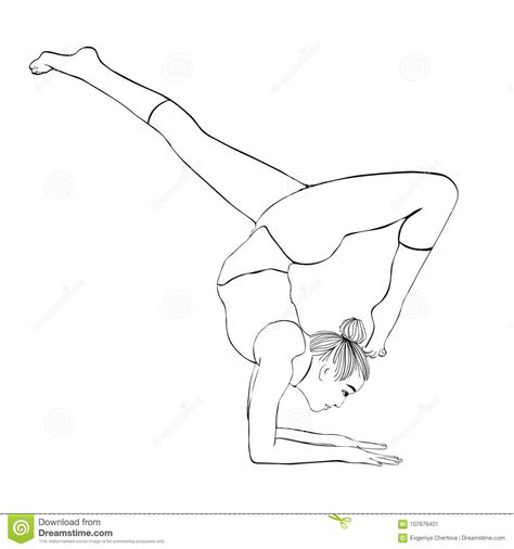 Actitud De La Yoga, Posición Del Pino De La Mujer, Retrato Del Dibujo