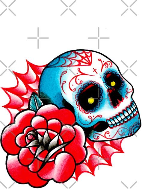 Old School Sugar Skull And Rose Tattoo Flash Stickers By
