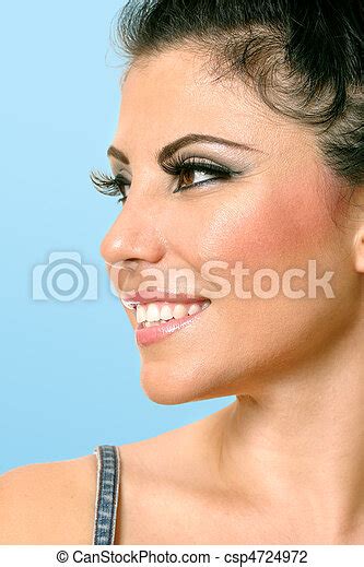 Woman Face Looking Sideways A Smiling Woman Wearing Cosmetics Makeup