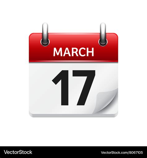 March 17 Flat Daily Calendar Icon Date Royalty Free Vector