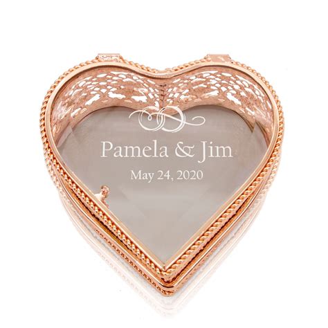 Gorgeous Wedding Anniversary Personalized Rose Gold Heart Jewelry Box