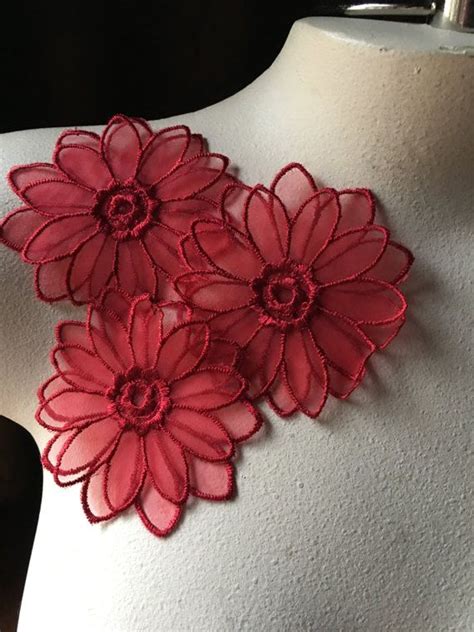 3 Red Flower Appliques Double Layered Organza For By Marynotmartha
