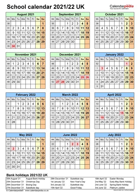 School Calendars 202122 Uk Free Printable Pdf Templates