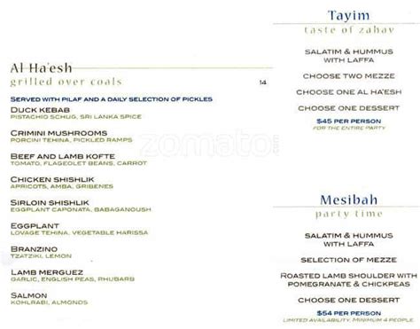 Menu At Zahav Restaurant Philadelphia