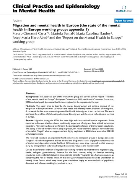 (PDF) Migration and mental health in Europe (The state of the mental health in Europe working ...