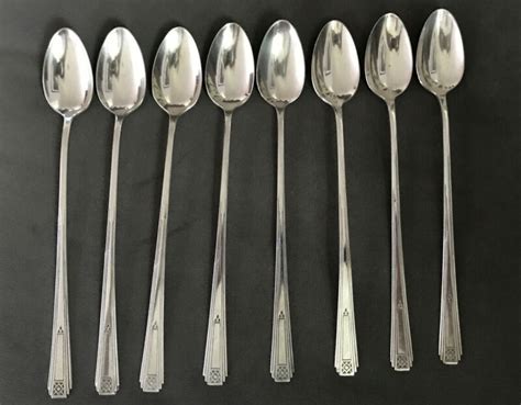 Set Of 8 Vintage Wm Rogers Silver Plated Iced Tea Spoons Antique