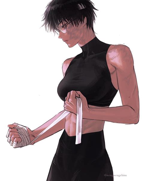 Wengwengchim Zenin Maki Jujutsu Kaisen Black Legwear Spoilers 1girl Abs Artist Name