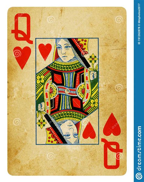 Queen Of Hearts Vintage Playing Card Isolated On White Stock