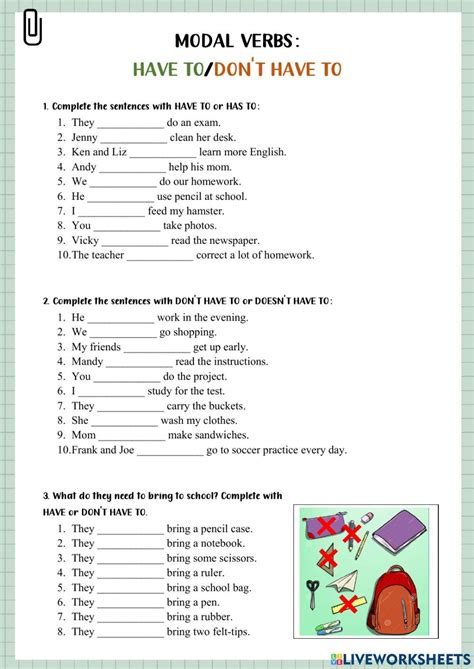 Ejercicio Online De Modal Verbs HAVE TO DON T HAVE TO Material