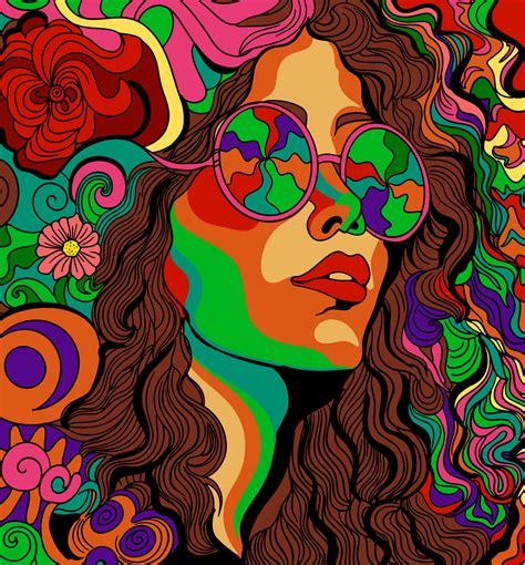 Psychedelic Hippie Woman With Glasses Vector Poster 18807915 Vector