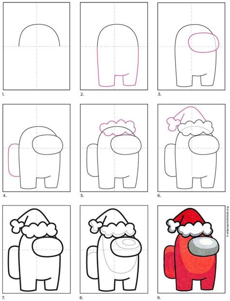 Easy How To Draw Among Us Santa Tutorial And Coloring Page Easy
