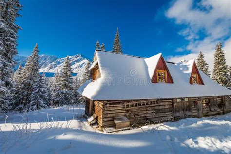 Two Mountain Huts In The Snow In Winter Stock Image Image Of Alps
