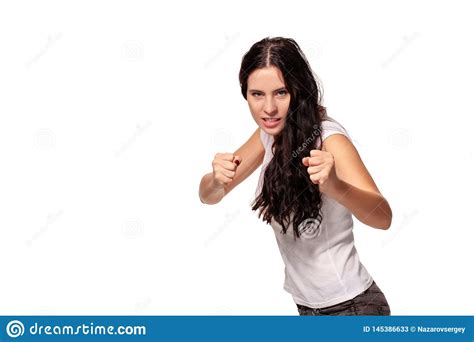 A Beautiful Woman Shows Her Fists Stock Image Image Of Adult Kick 145386633