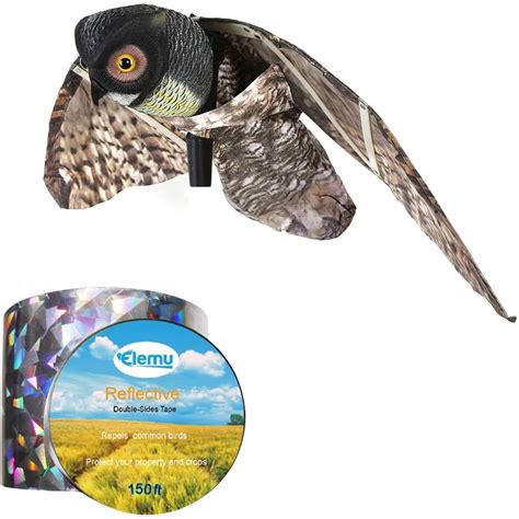 Buy Elemu Owl Decoy Scarecrow Natural Moving Wings Plus Reflective