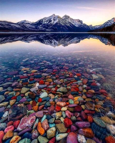 The Colorful Rocks Of Lake Mcdonald In Glacier National Park Montana