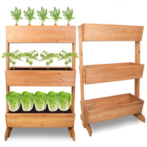 3 Tier Wooden Vertical Raised Garden Bed Vegetable Planter Box Outdoor