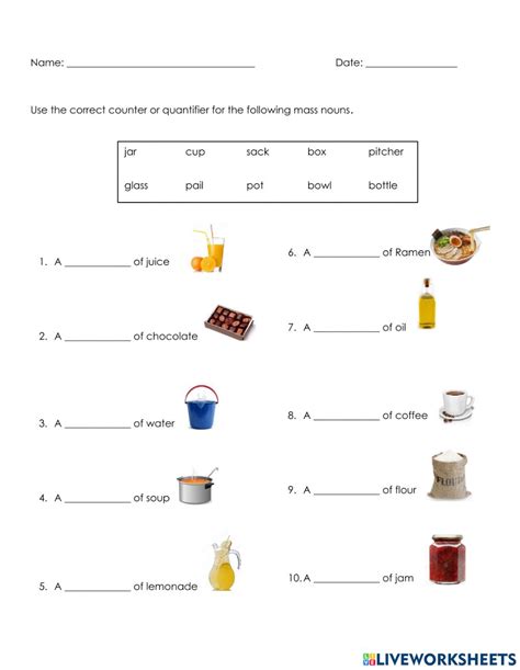 Count And Mass Nouns Worksheets For Grade 1
