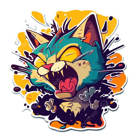 Crazy Cat Sticker Design Illustration Vector Clipart Stickers Sticker