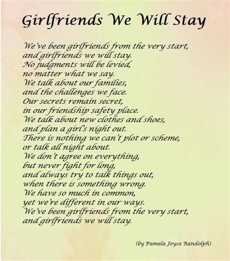 Girlfriends We Will Stay An Original Poem About Friendship By Pamela Joyce Randolph Arizona