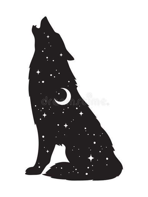 The Silhouette Of A Howling Wolf With Stars And Moon On Its Back