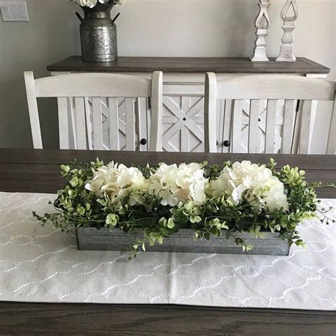 Farmhouse Floral Arrangement Galvanized Planter Tray With Flowers And