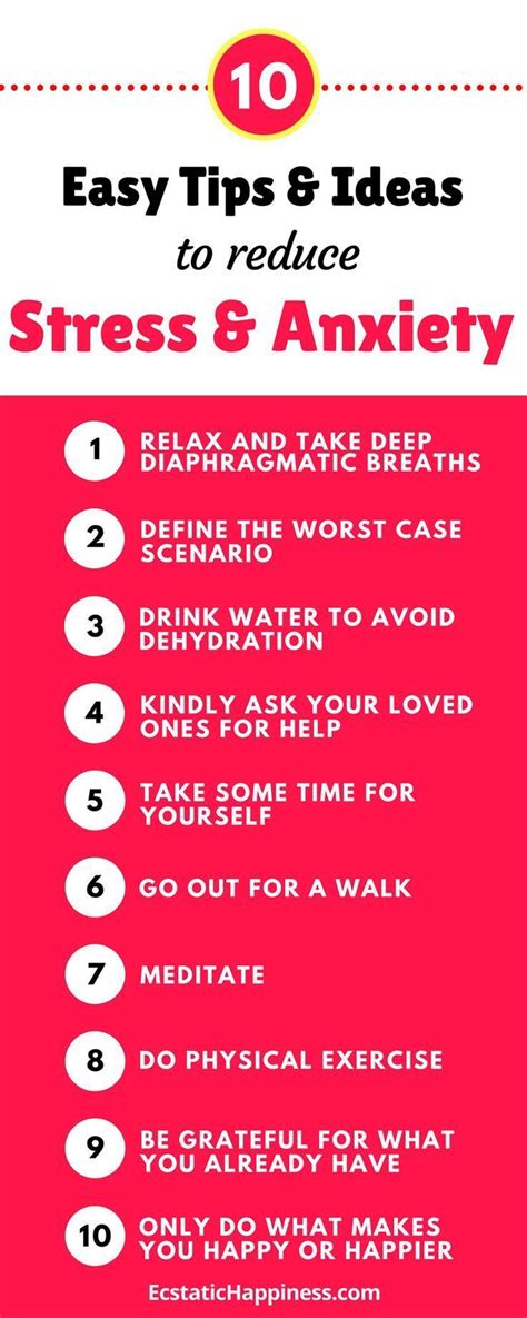 Get at least eight hours of sleep a night. Stress management : These 10 easy tips to relieve stress ...